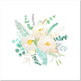 white peony flower arrangement Posters and Art